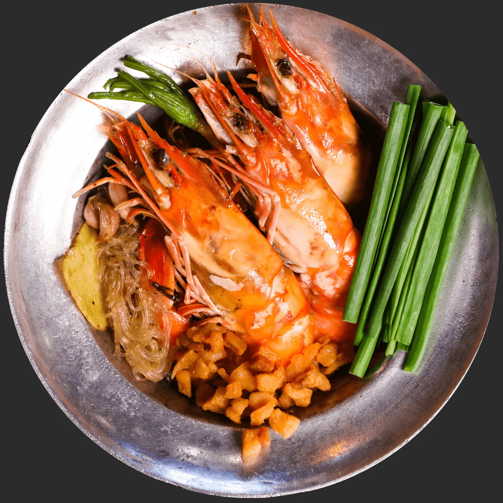 Signature steelpot prawn vermicelli with king prawns and spring onion